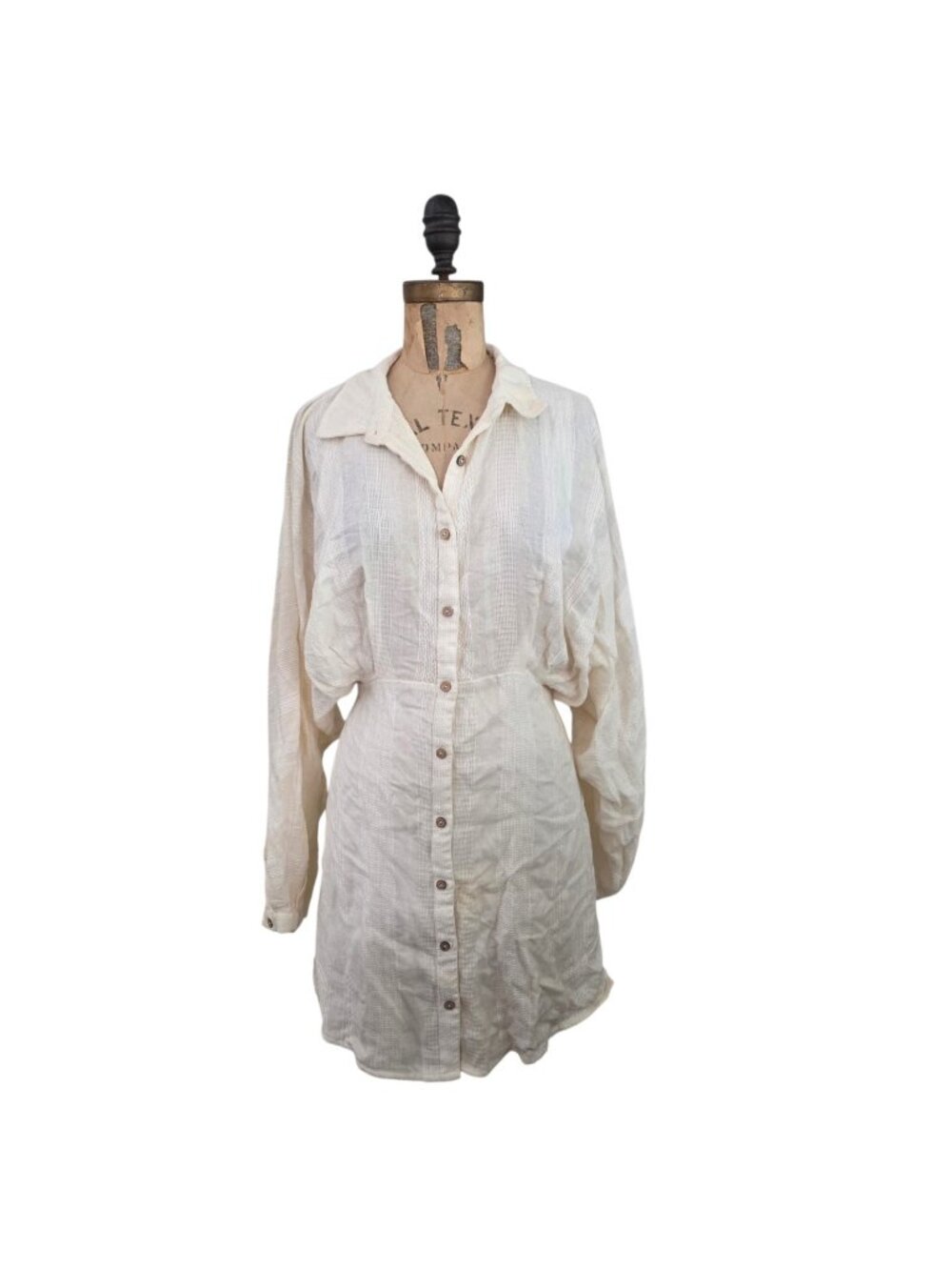 Free People Linen Dolman Sleeve Shirt Dress Ivory M